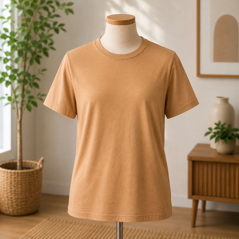 Uniqlo U T-Shirt Mens Large Tan Brown Short Sleeve Crew Neck Heavy *stained*